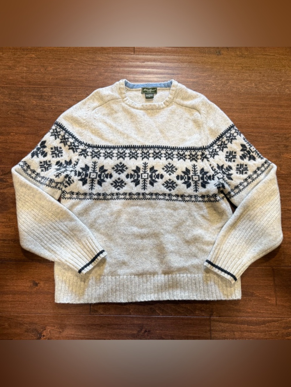Eddie Bauer Cream and Navy Fair Isle Crewneck Sweater